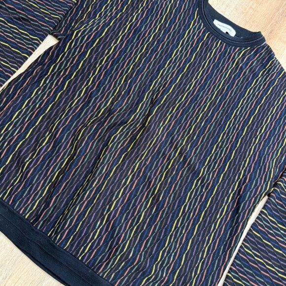 Y2K Pronto Uomo Multicolor Striped Knit Sweater Xl Mens Textured Cotton Pullover - Picture 3 of 5